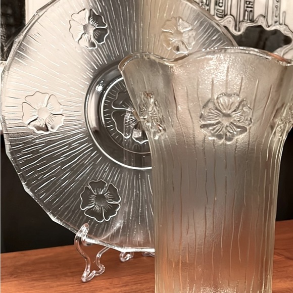 Vintage vase and platter Italian glass with flowers decor - Picture 2 of 3